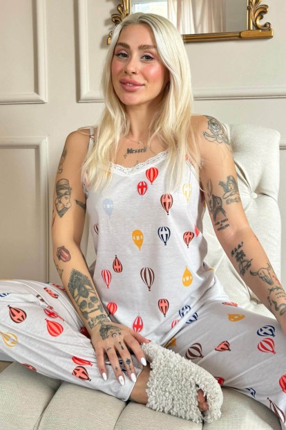 Aeronaut Dantelli Ip Askılı Örme Kadın Pijama Takımı - Pijamaevi