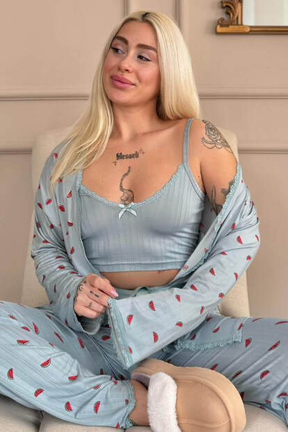 Aqua Melon Bliss Desenli Sabahlıklı Marlenka Pijama Takımı - Pijamaevi
