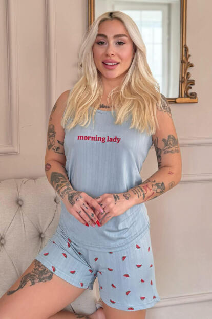 Aqua Morning Lady Desenli Şortlu Marlenka Kadın Pijama Takımı - Pijamaevi