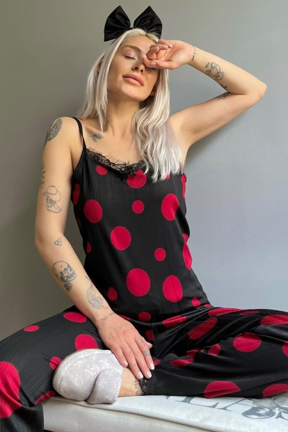 Big Red Point Dantelli İp Askılı Örme Kadın Pijama Takımı - Pijamaevi