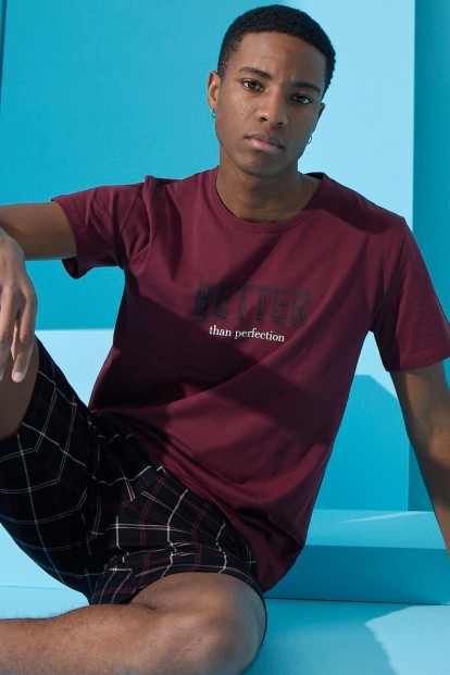 Bordo Better Baskılı Şortlu Erkek Pijama Takımı - Pijamaevi