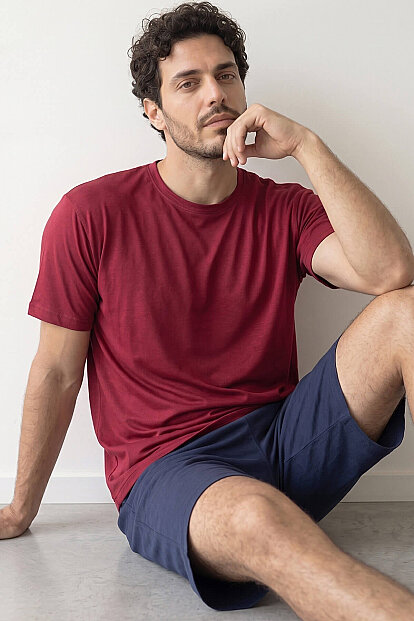 Bordo Üst Lacivert Alt Erkek Şortlu Pijama Takımı - Pijamaevi