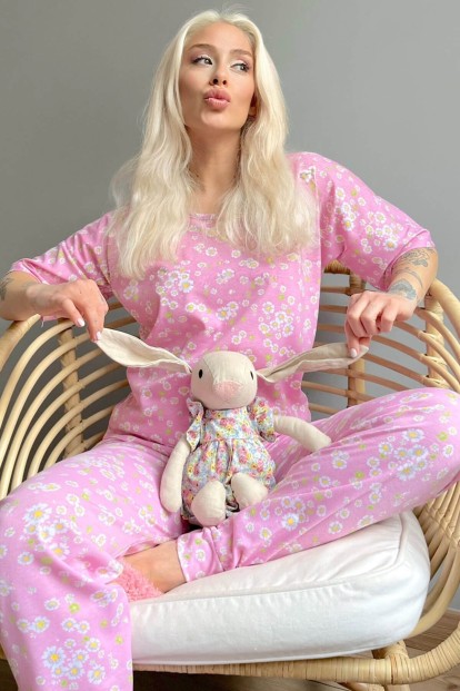 Chamomile Baskılı Kısa Kollu Kadın Pijama Takımı - Pijamaevi