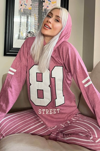 Fuşya 81 Street Desenli Yumoş Örme Pijama Takımı - Pijamaevi