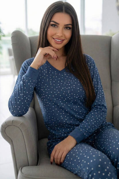 Indigo Point Desenli Uzun Kollu Bambu Örme Kadın Pijama Takımı - Pijamaevi