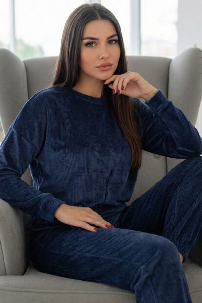 Koyu Lacivert Veloura Soft Kadın Pijama Takımı  - Pijamaevi
