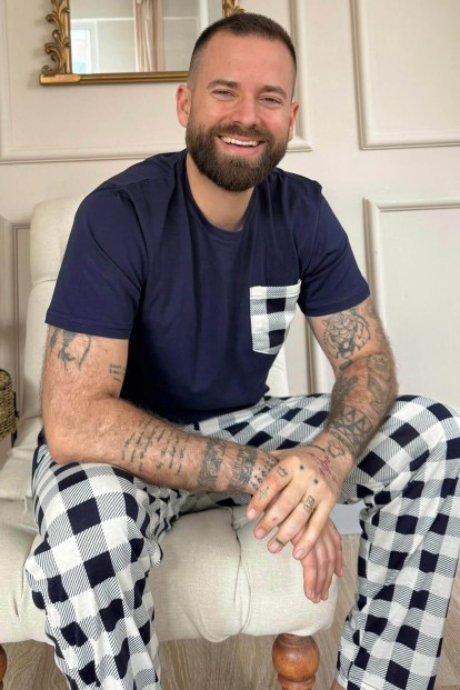 Lacivert Ekru Ekose Cep Detay Ekose Kısa Kollu Erkek Pijama Takımı - Pijamaevi
