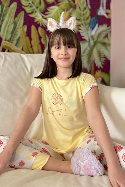 Limon Baskılı Kısa Kollu Kız Çocuk Pijama Takımı - Pijamaevi