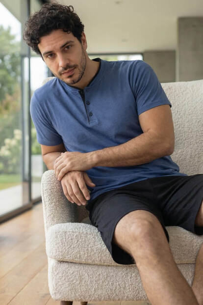 Midnight Steel Şortlu Pat Detaylı Elegant Erkek Pijama Takımı - Pijamaevi
