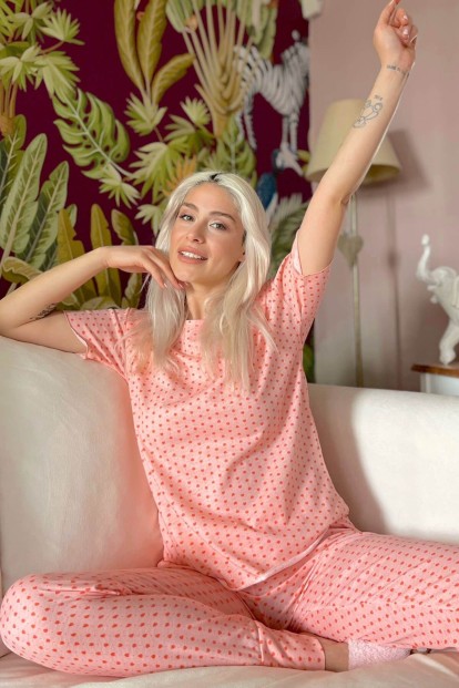 Mini Heart Baskılı Kısa Kollu Kadın Pijama Takımı - Pijamaevi
