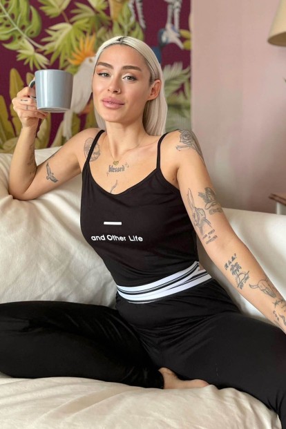 Other Life Baskılı Örme Crop Taytlı Pijama Takımı - Pijamaevi