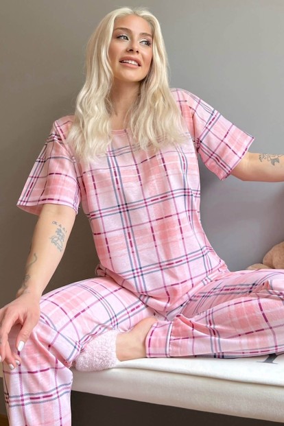 Pink Frame Baskılı Kısa Kollu Kadın Pijama Takımı - Pijamaevi