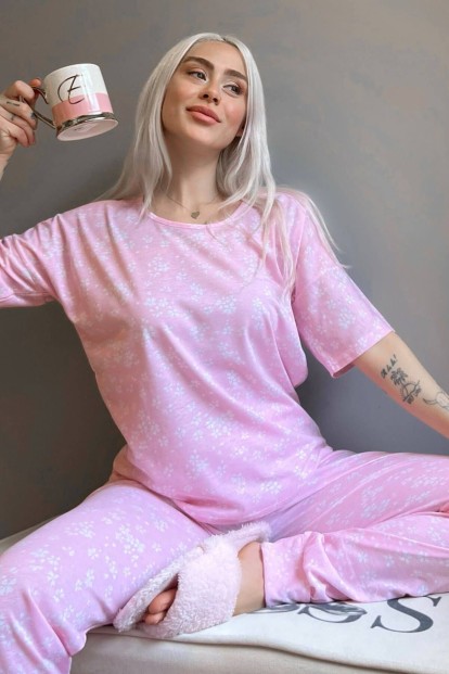Pink Shamrock Baskılı Kısa Kollu Kadın Pijama Takımı - Pijamaevi