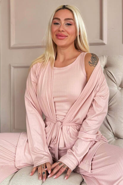 Pudra Dublin Sabahlıklı Kadın Pijama Takımı - Pijamaevi