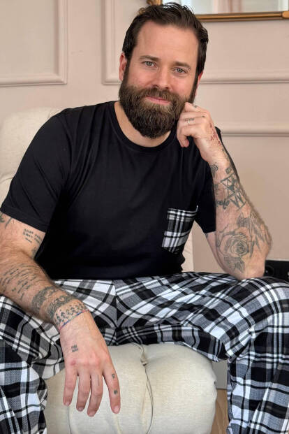 Siyah Haki Ekose Cep Detay Kısa Kollu Erkek Pijama Takımı - Pijamaevi
