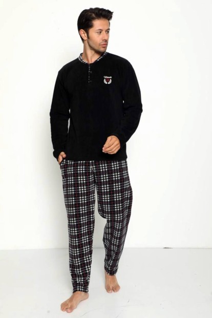 Siyah Winner Baskılı Polar Erkek Pijama Takımı - Pijamaevi