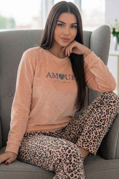 Somon Amour Desenli Veloura Soft Kadın Pijama Takımı  - Pijamaevi