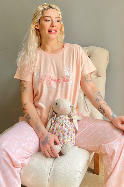 Somon Set Yourself Baskılı Kısa Kollu Kadın Pijama Takımı - Pijamaevi