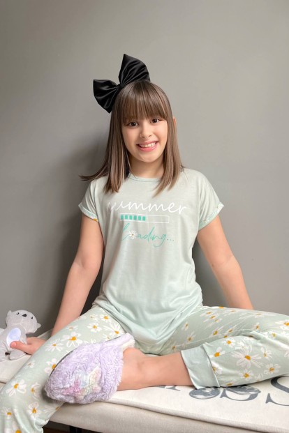 Summer Loading Baskılı Kısa Kollu Kız Çocuk Pijama Takımı - Pijamaevi