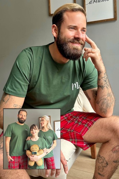 Yeşil Mr Şortlu Sevgili Aile Pijaması - Erkek Takımı - Pijamaevi