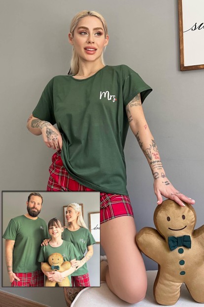 Yeşil Mrs. Şortlu Sevgili Aile Pijaması - Kadın Takımı - Pijamaevi