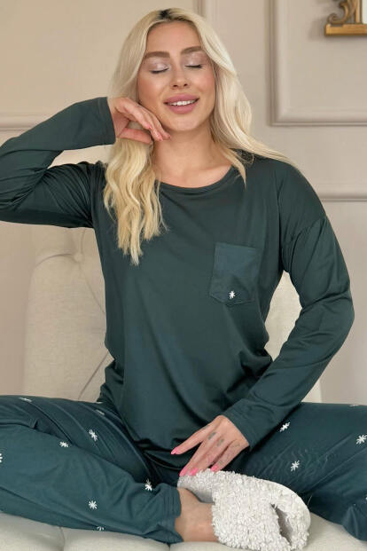 Zümrüt Sunlit Desenli Bambu Uzun Kol Kadın Pijama Takımı - Pijamaevi